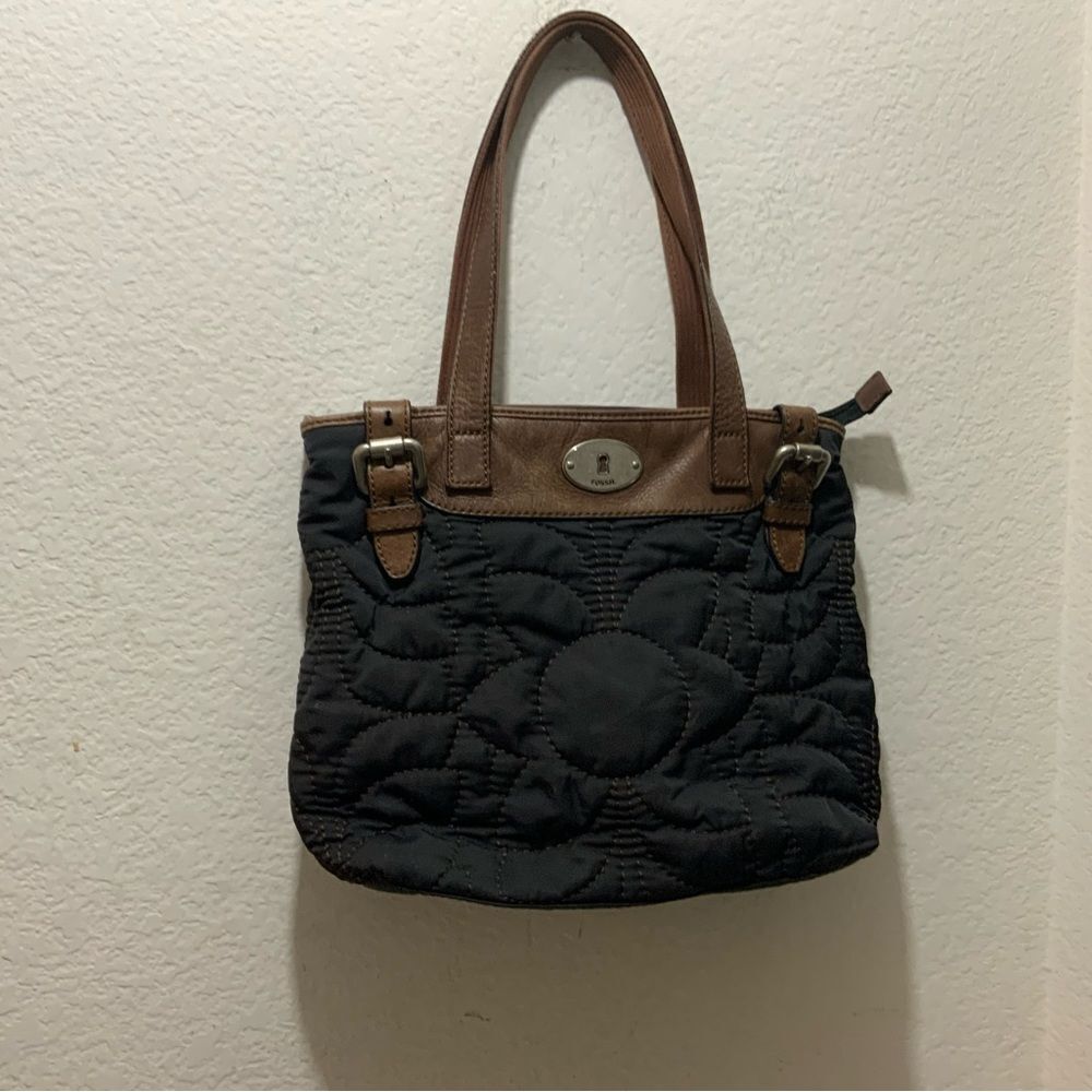 Fossil Keyper Bag Quilted Tote Bag Black Brown